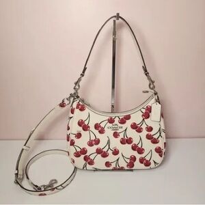 Coach Cherry Pattern Shoulder Bag in Cream and Red